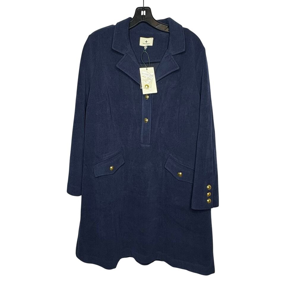 Tuckernuck Navy Blue Malia Dress Collared Gold Buttons Shift Dress Size XL New